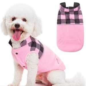 NWT SCIROKKO Pink Plaid Polar Fleece Dog Vest Winter Warm Coat Reversible Jacket